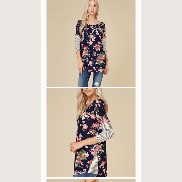 NEW  NAVY RAGLAN MIXED PRINT ROSE TOP - Picture 3 of 4